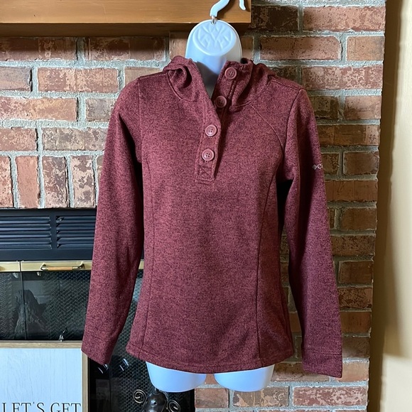 Columbia Tops - Columbia 5 Button Maroon Heathered Hooded Sweatshirt